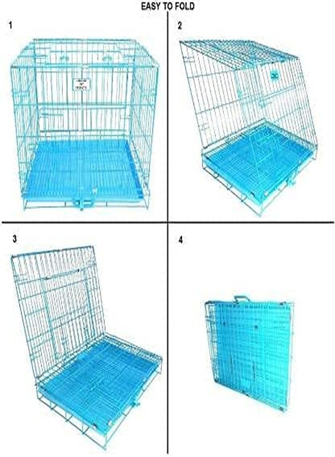 Pups&Pets قفص معدني قابل للطي بباب واحد من Pups&Pets مع صينية قابلة للإزالة وواقي للأقدام للكلاب والقطط والأرانب 18 بوصة - (أزرق سماوي) - Image 4